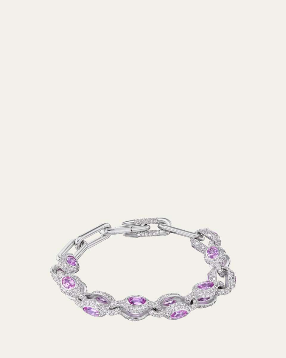 Platinum Pave Diamond and Pink Sapphire Heavy Metal Bracelet